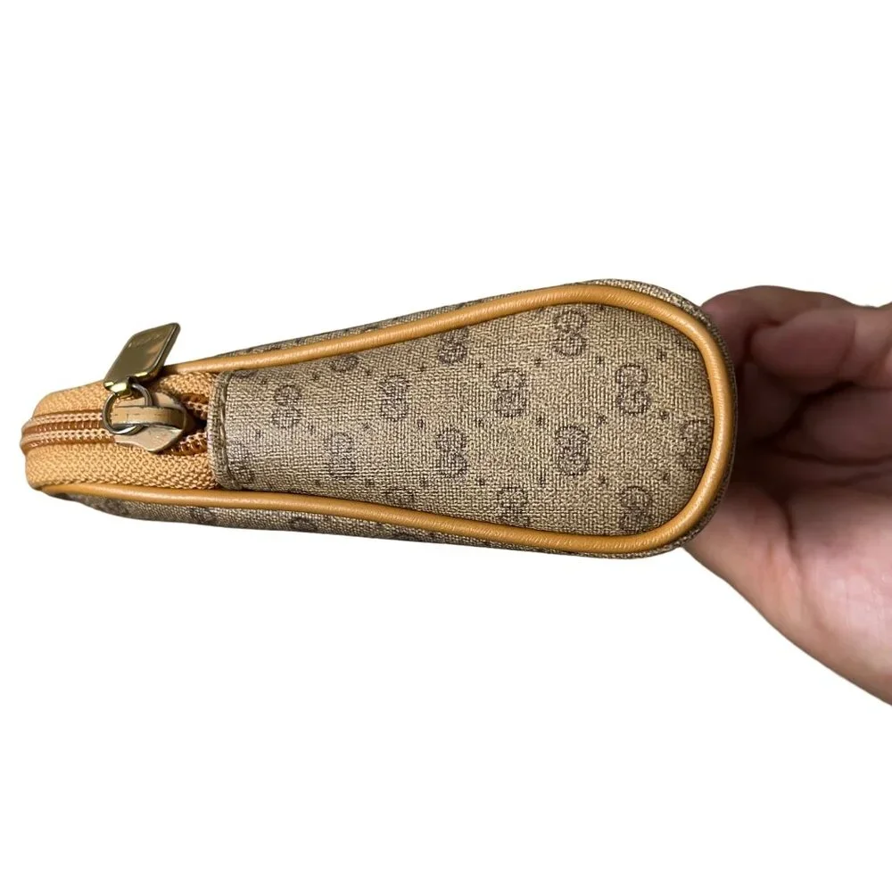 VIntage Gucci Tan Brown Monogram Make Up Bag Pouch Zip Top - Picture 2 of 10